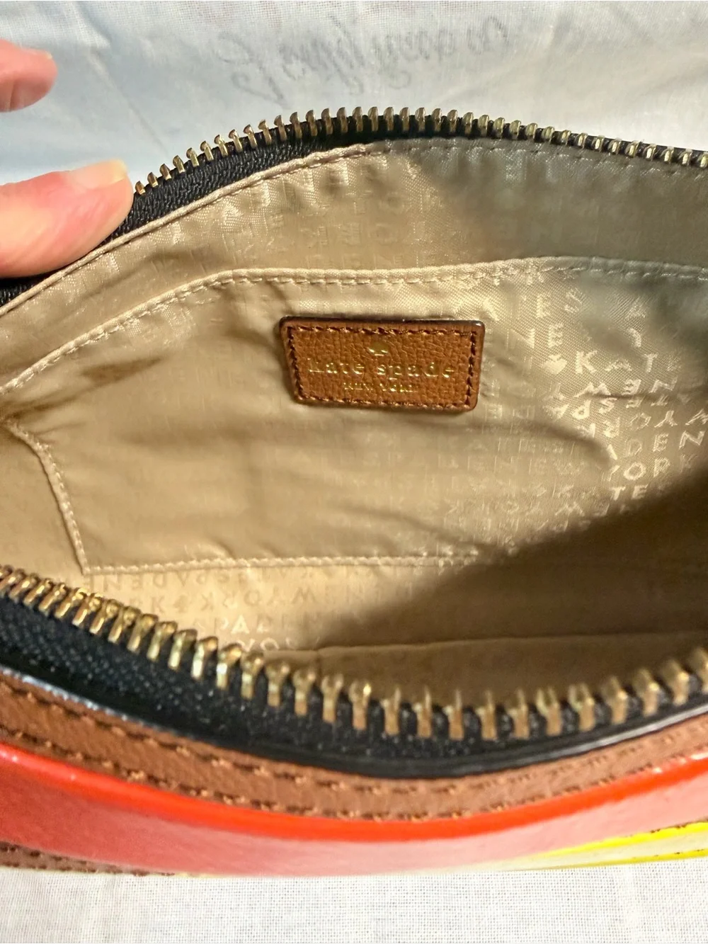 kate spade Colorblock Macaw Parrot Wristlet/Clutch in Orange, Yellow, Blue & Tan